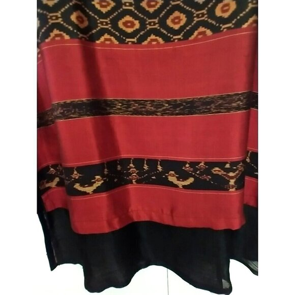 Thai Silk Sleeveless Layered Shift Dress Midi Pullover Black Gold Red - Large - Picture 3 of 8